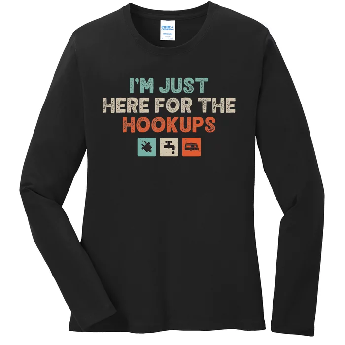 IM Just Here For The Hookups Funny Camp Rv Camper Camping Ladies Long Sleeve Shirt