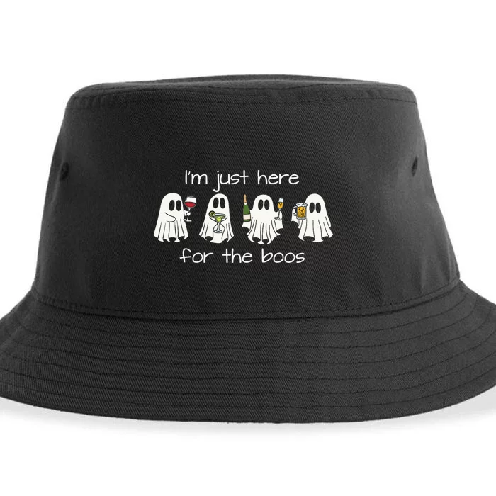 IM Just Here For The Boos Funny Halloween Ghost Sustainable Bucket Hat