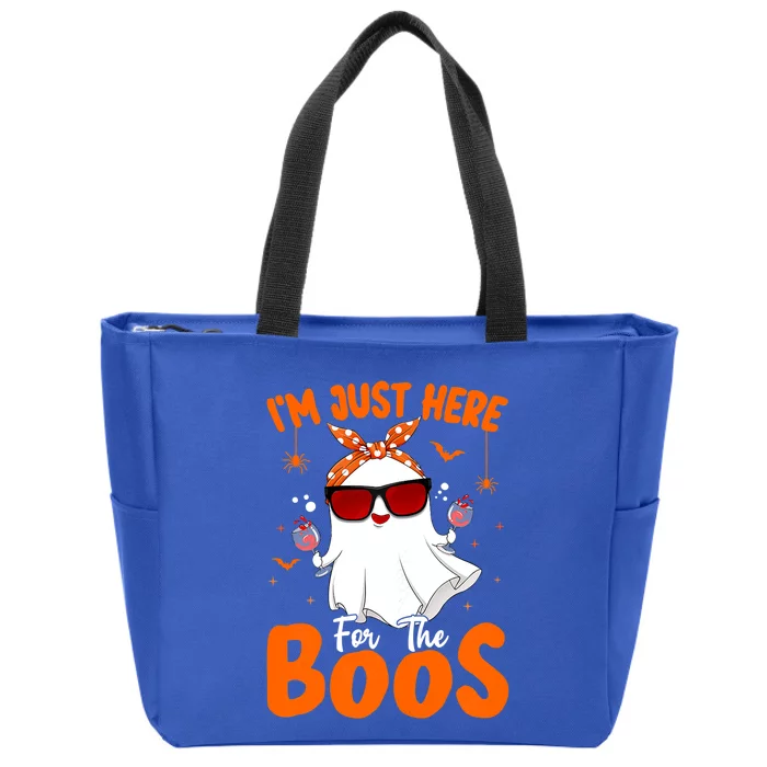 Im Just Here For The Boos Funny Halloween Ghost Wine Gift Zip Tote Bag