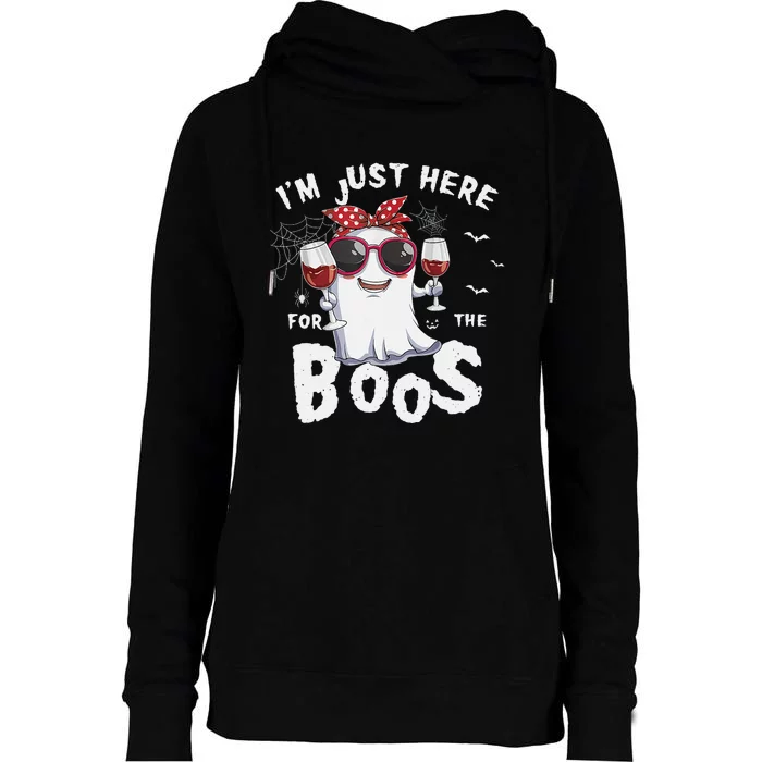 IM Just Here For The Boos Halloween Ghost Womens Funnel Neck Pullover Hood