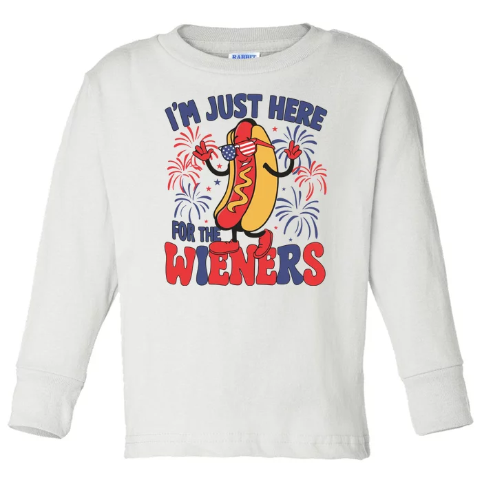 Im Just Here For The Wieners 4th Of July Usa Celebration Independence Day Toddler Long Sleeve Shirt