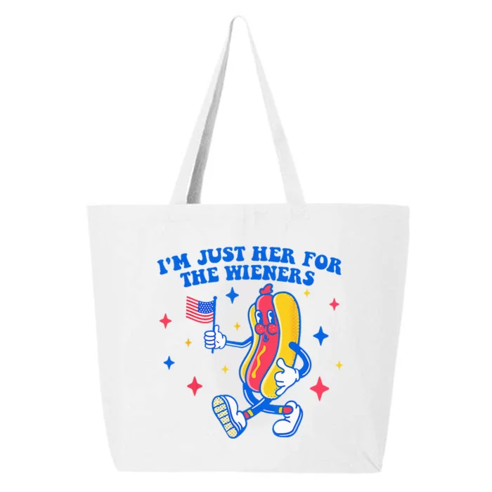 I'm Just Here For The Wieners Funny Fourth of July 25L Jumbo Tote