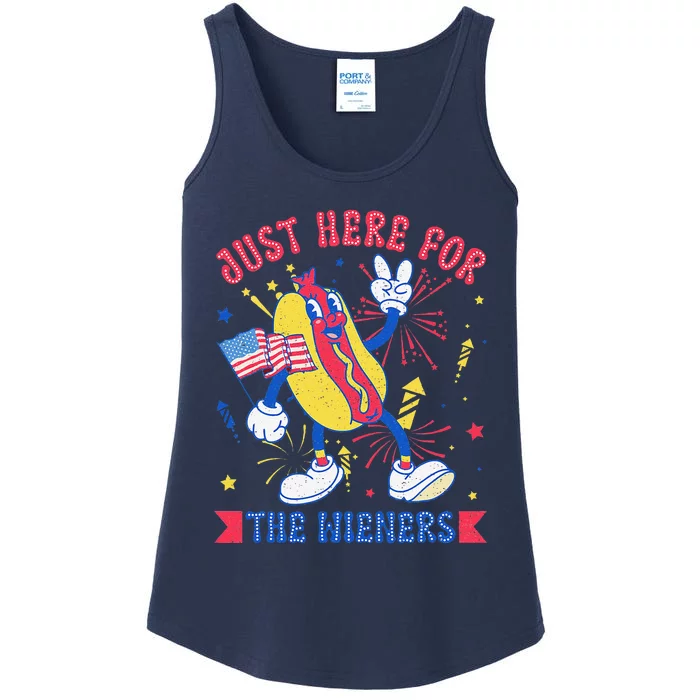 IM Just Here For The Wieners Funny Hot Dog 4th Of July Ladies Essential Tank