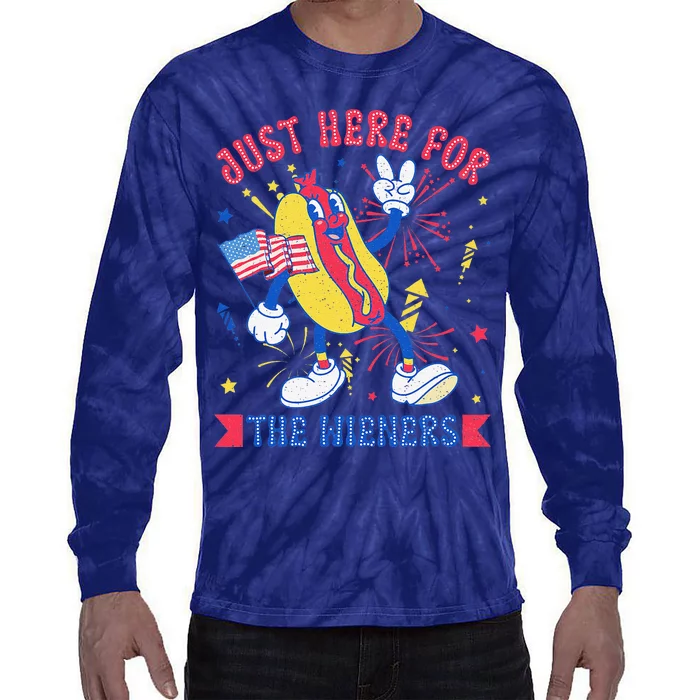 IM Just Here For The Wieners Funny Hot Dog 4th Of July Tie-Dye Long Sleeve Shirt