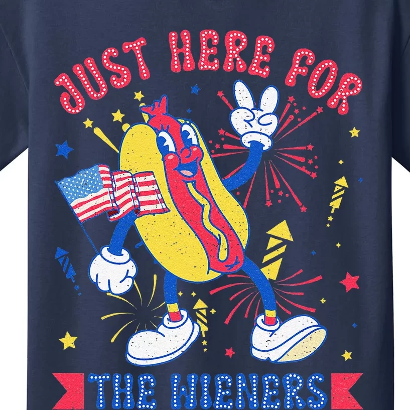 IM Just Here For The Wieners Funny Hot Dog 4th Of July Kids T-Shirt