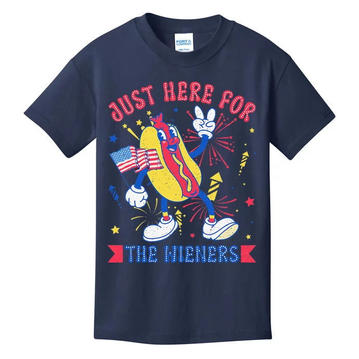 IM Just Here For The Wieners Funny Hot Dog 4th Of July Kids T-Shirt