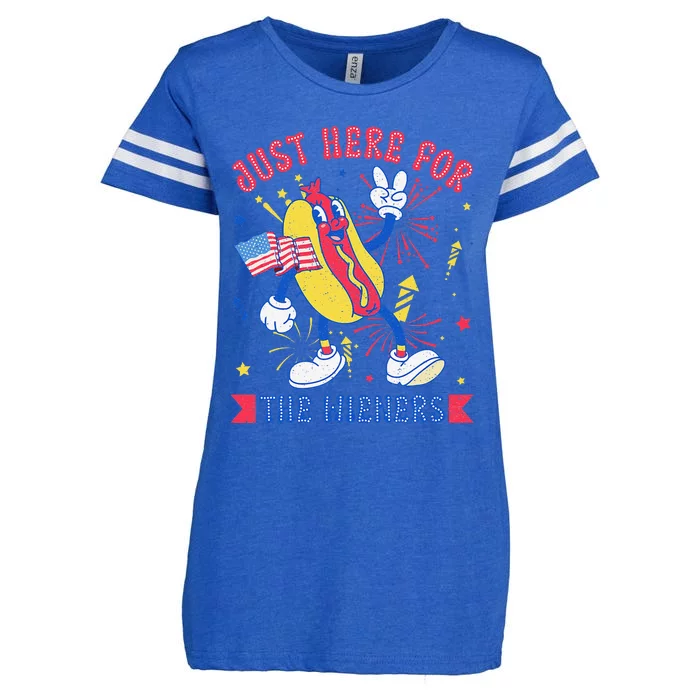 IM Just Here For The Wieners Funny Hot Dog 4th Of July Enza Ladies Jersey Football T-Shirt