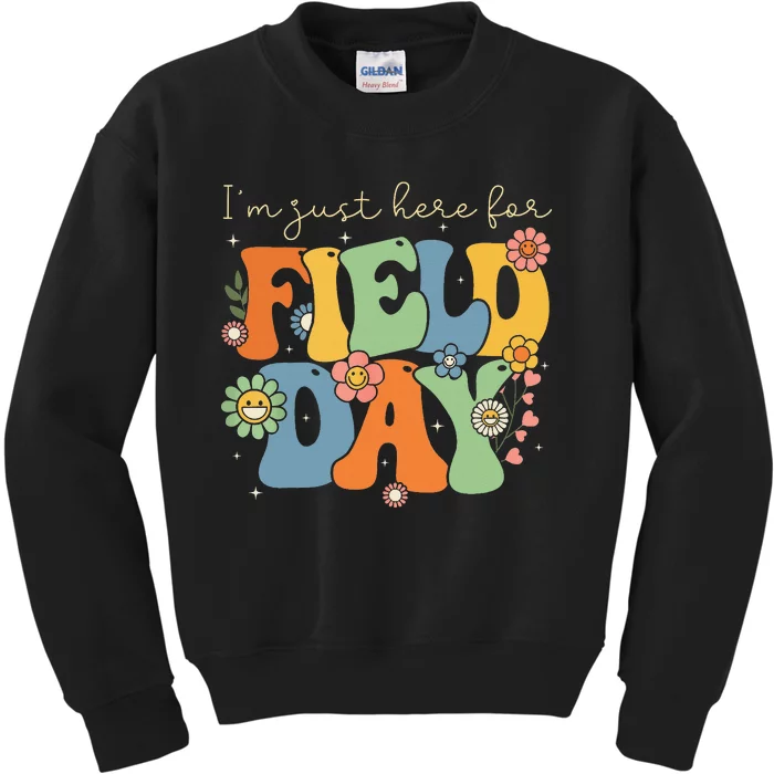 I'm Just Here For Field Day Groovy Retro Last Day Of School Kids Sweatshirt