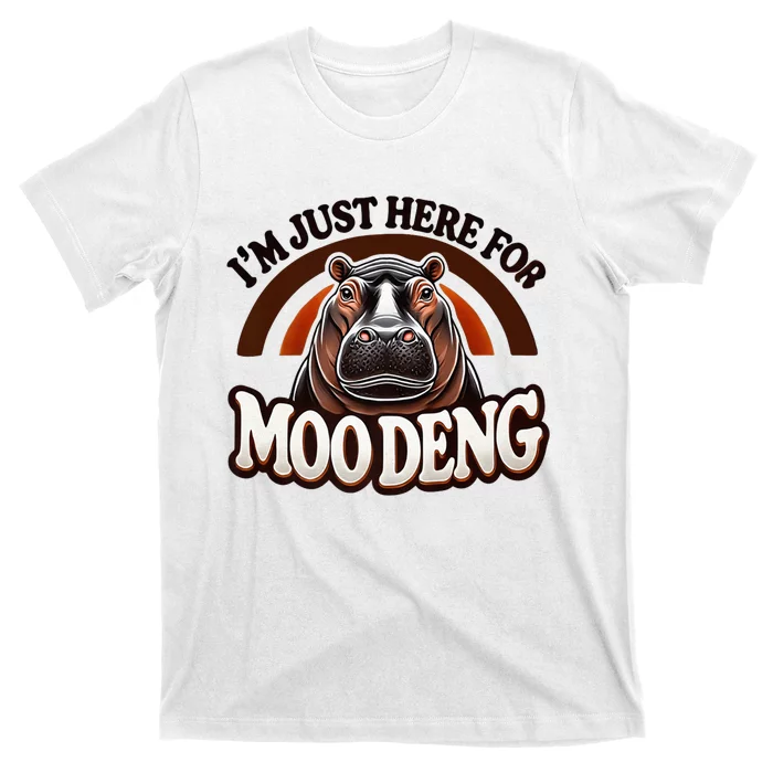 IM Just Here For Moo Deng Cute Baby Hippo 2024 Meme Vintage Rainbow T-Shirt