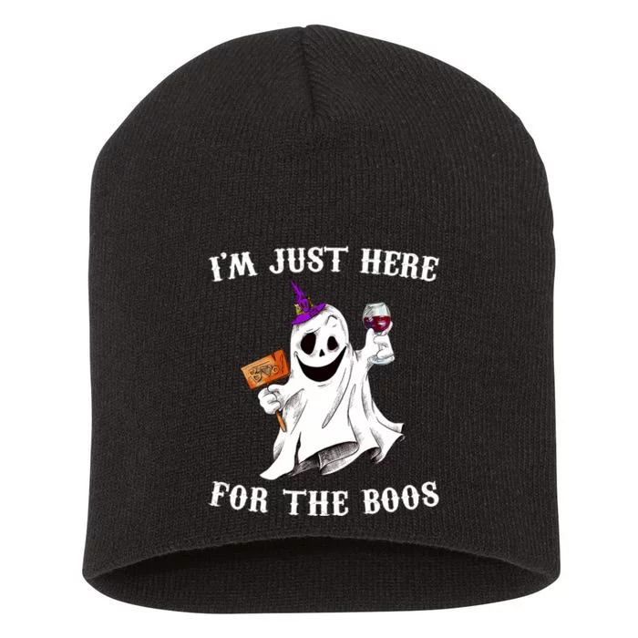 Im Just Here For The Boos Funny Halloween Ghost Wine Short Acrylic Beanie