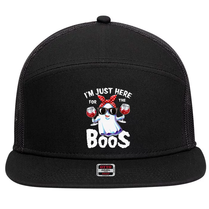 Im Just Here For The Boos Halloween Ghost Cute Funny 7 Panel Mesh Trucker Snapback Hat