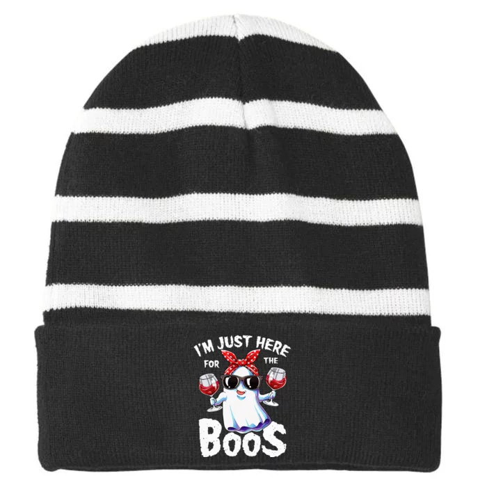 Im Just Here For The Boos Halloween Ghost Cute Funny Striped Beanie with Solid Band