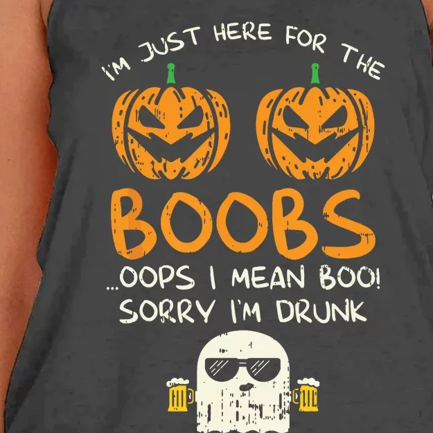 Im Just Here For The Boobs Boos Drunk Ghost Beer Halloween Women's Knotted Racerback Tank