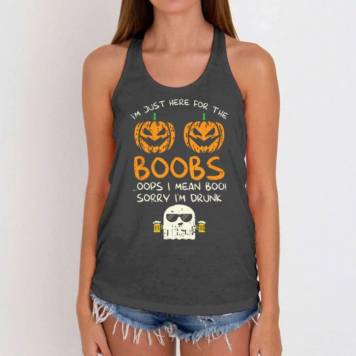 Im Just Here For The Boobs Boos Drunk Ghost Beer Halloween Women's Knotted Racerback Tank