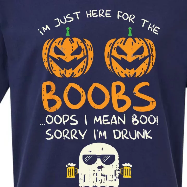 Im Just Here For The Boobs Boos Drunk Ghost Beer Halloween Sueded Cloud Jersey T-Shirt