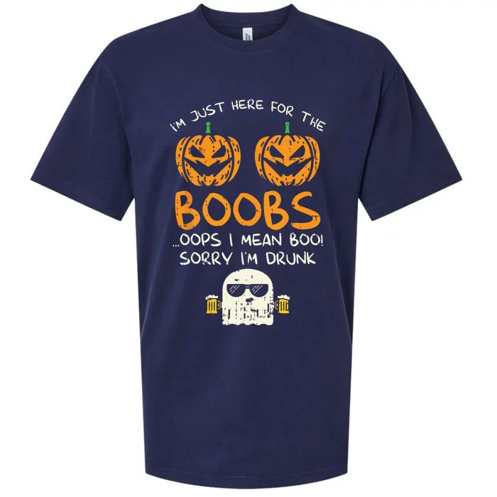 Im Just Here For The Boobs Boos Drunk Ghost Beer Halloween Sueded Cloud Jersey T-Shirt