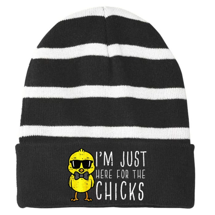 Im Just Here For The Chicks Cute Easter Striped Beanie with Solid Band