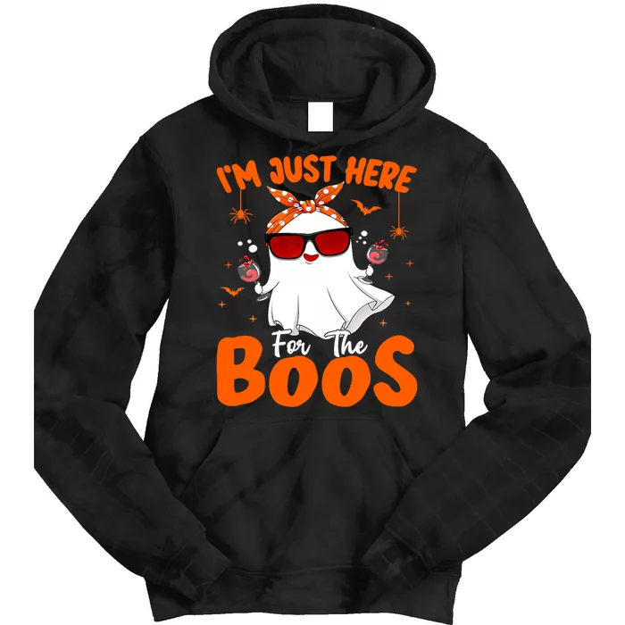 Im Just Here For The Boos Funny Halloween Wo Ghost Wine Tie Dye Hoodie