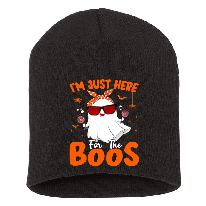 Im Just Here For The Boos Funny Halloween Wo Ghost Wine Short Acrylic Beanie