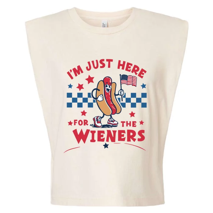 Im Just Here For The Wieners 4th Of July Garment-Dyed Women's Muscle Tee