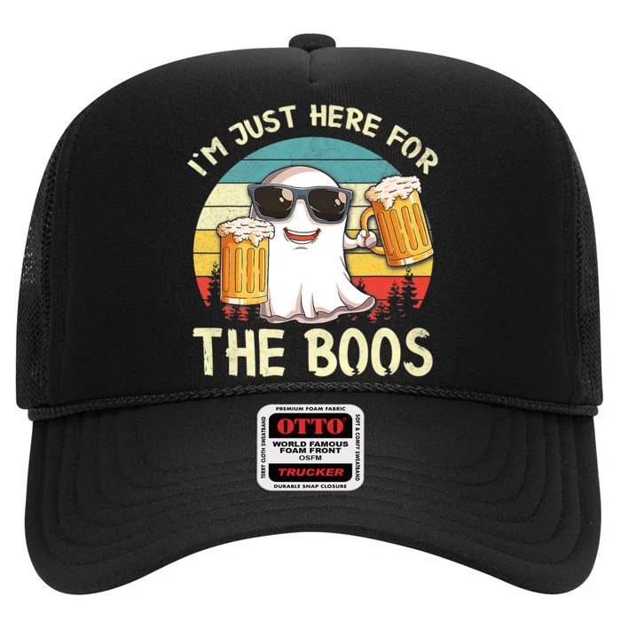 I'm Just Here For The Boos Funny Halloween Beer Lovers Drink High Crown Mesh Trucker Hat