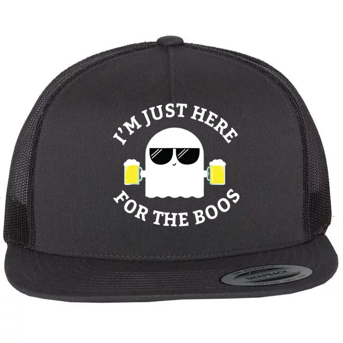 IM Just Here For The Boos Funny Boo Ghost Halloween Flat Bill Trucker Hat