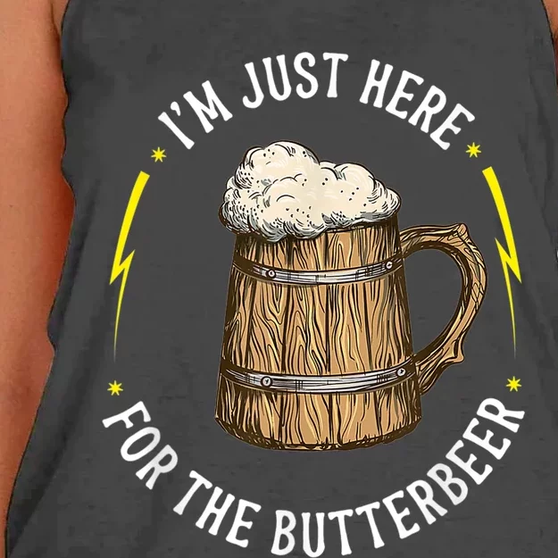 Im Just Here For The Butter Beer Butter Scotch Beer Women's Knotted Racerback Tank