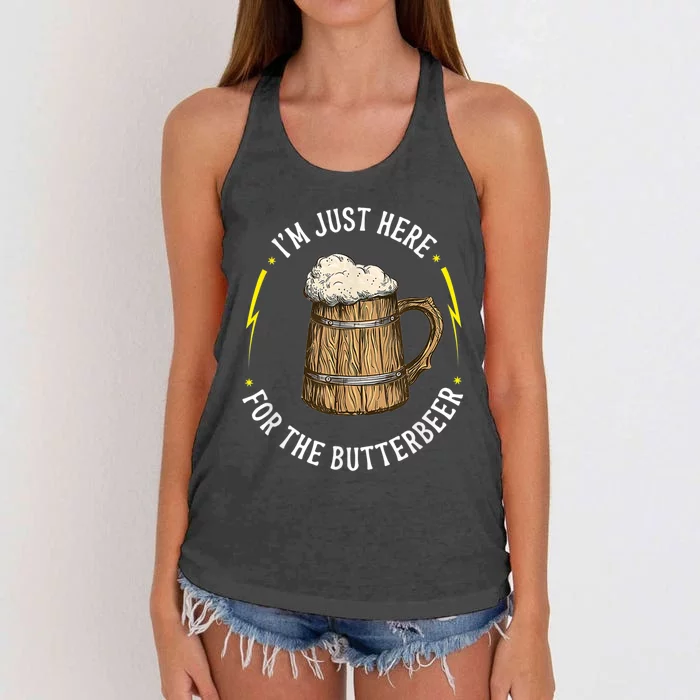 Im Just Here For The Butter Beer Butter Scotch Beer Women's Knotted Racerback Tank