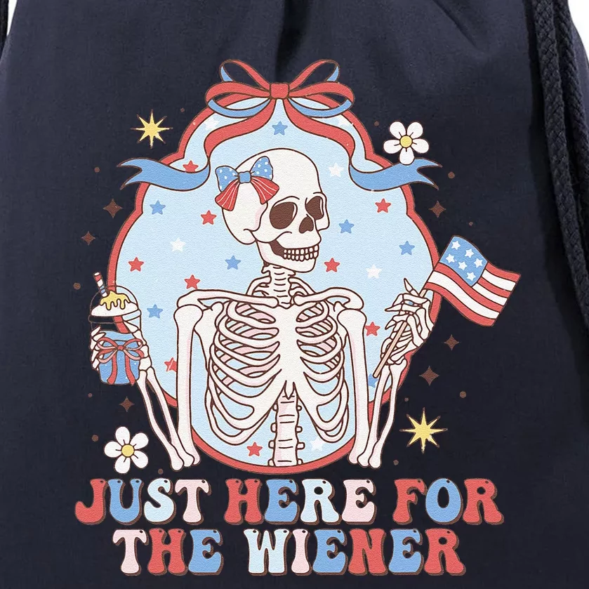 IM Just Here For The Wieners Funny Skeleton 4th Of July Drawstring Bag