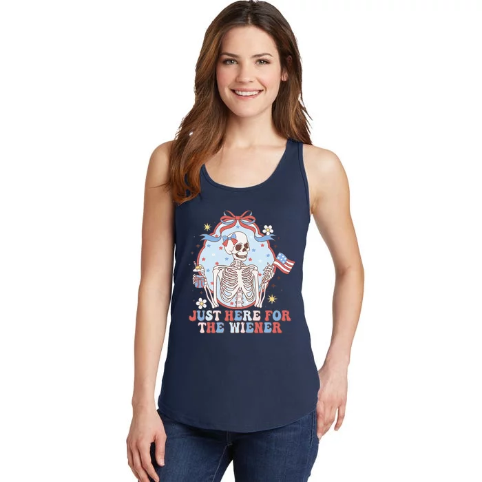 IM Just Here For The Wieners Funny Skeleton 4th Of July Ladies Essential Tank