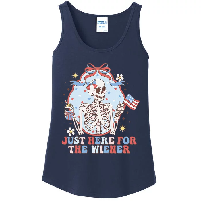 IM Just Here For The Wieners Funny Skeleton 4th Of July Ladies Essential Tank