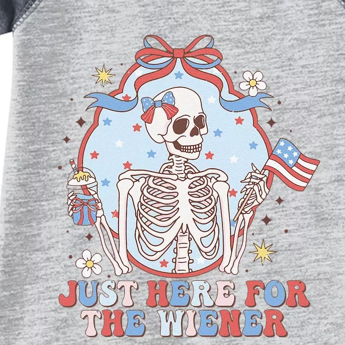 IM Just Here For The Wieners Funny Skeleton 4th Of July Infant Baby Jersey Bodysuit