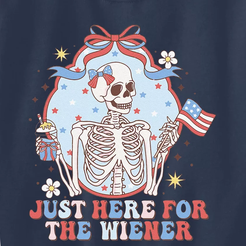 IM Just Here For The Wieners Funny Skeleton 4th Of July Kids Sweatshirt