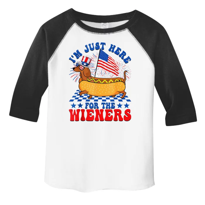 IM Just Here For Wieners Dachshund Dog Hotdog 4th Of July Toddler Fine Jersey T-Shirt