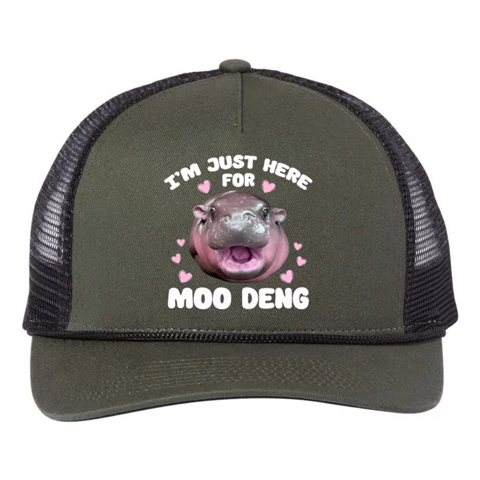 Im Just Here For Moo Deng Cute Baby Hippo Retro Rope Trucker Hat Cap