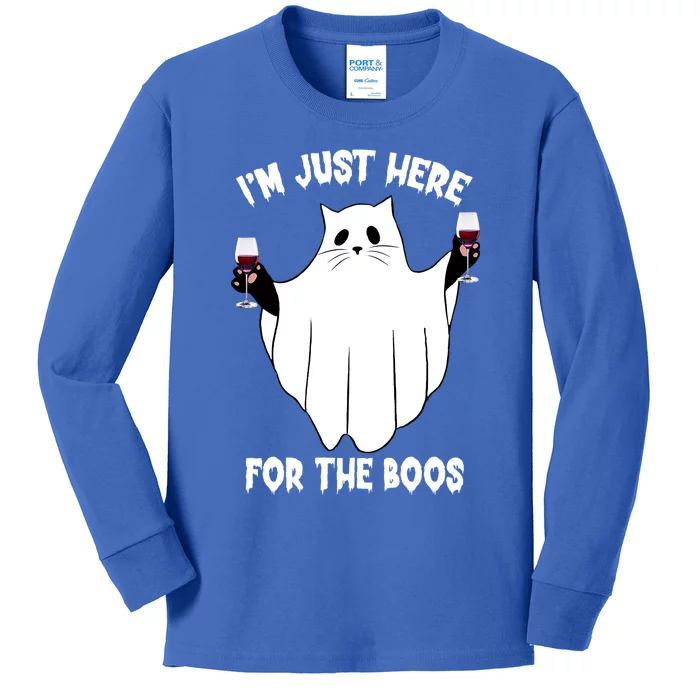 Im Just Here For The Boo Funny Cat Halloween Cool Gift Kids Long Sleeve Shirt