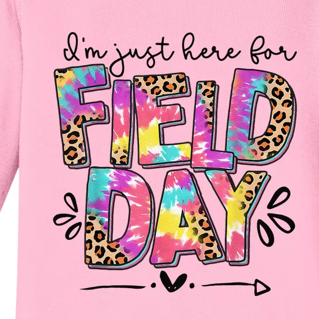 IM Just Here For Field Day Leopard Tie Dye Last Day School Baby Long Sleeve Bodysuit