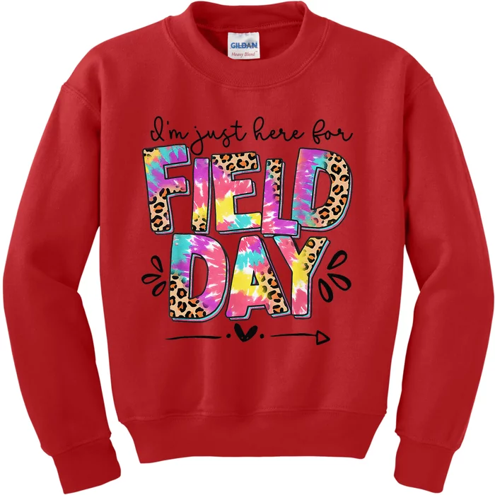 IM Just Here For Field Day Leopard Tie Dye Last Day School Kids Sweatshirt