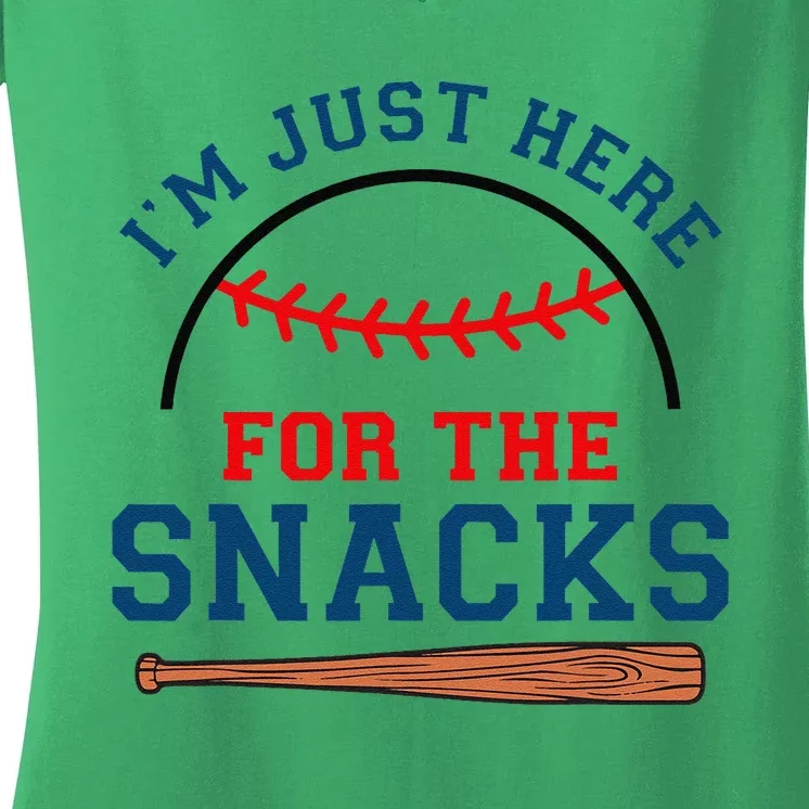 IM Just Here For The Snacks Funny Baseball Season Softball Women's V-Neck T-Shirt