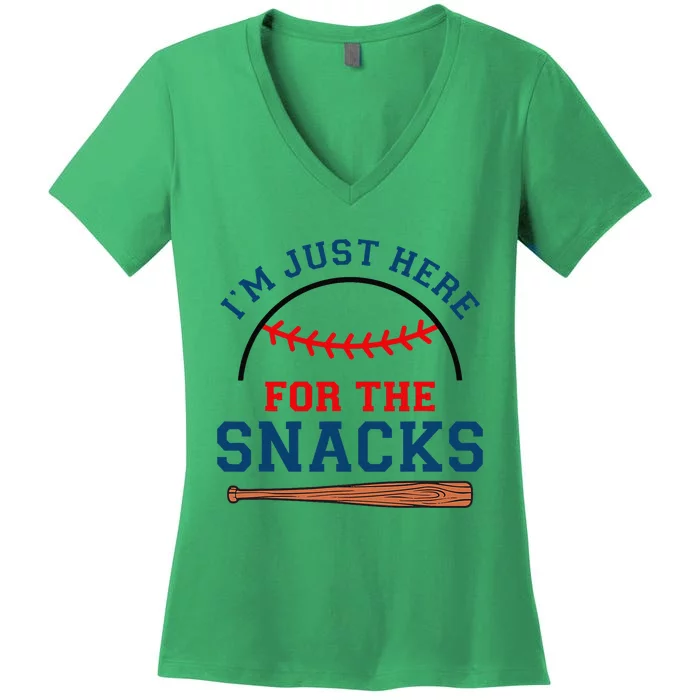 IM Just Here For The Snacks Funny Baseball Season Softball Women's V-Neck T-Shirt