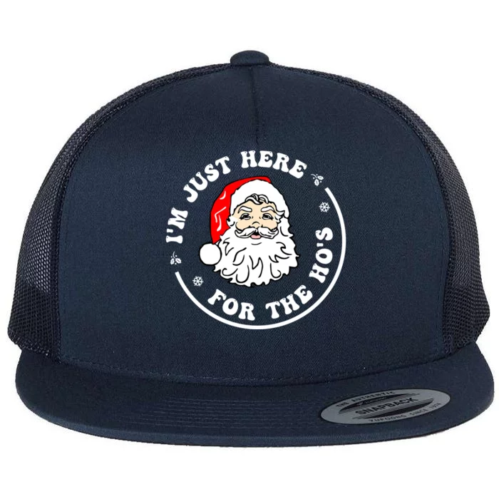 I'm Just Here For The Hos Funny Christmas Santa Xmas Gift Flat Bill Trucker Hat