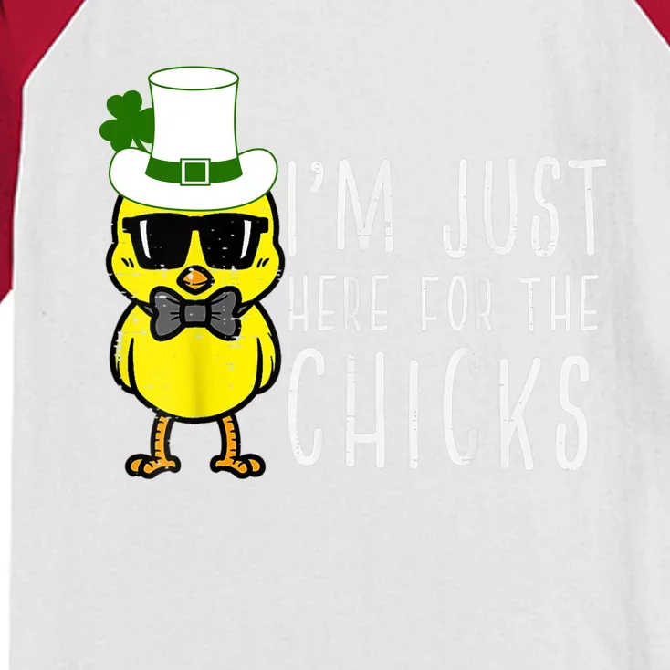 Im Just Here For The Chicks St Patricks Day Kids Colorblock Raglan Jersey