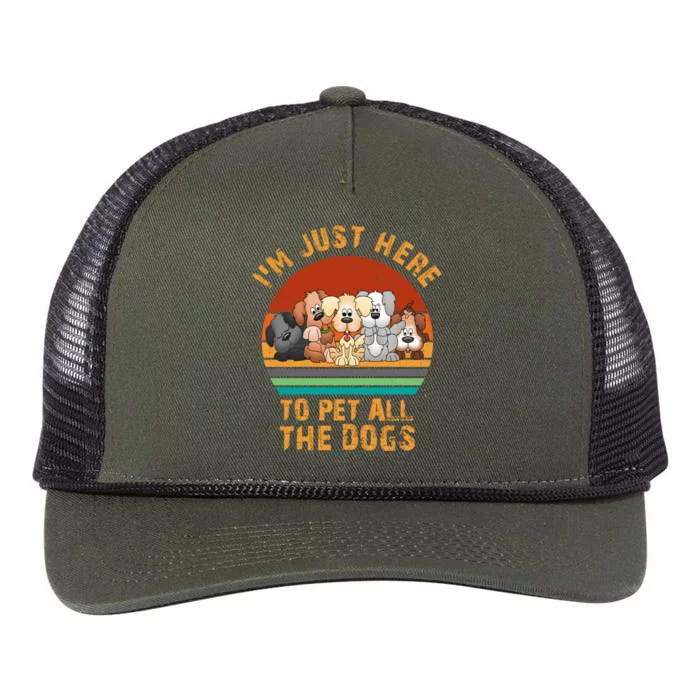 I'm Just Here To Pet All The Dogs Funny Dog Lover Vintage Retro Rope Trucker Hat Cap