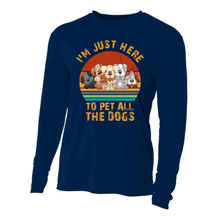 I'm Just Here To Pet All The Dogs Funny Dog Lover Vintage Cooling Performance Long Sleeve Crew