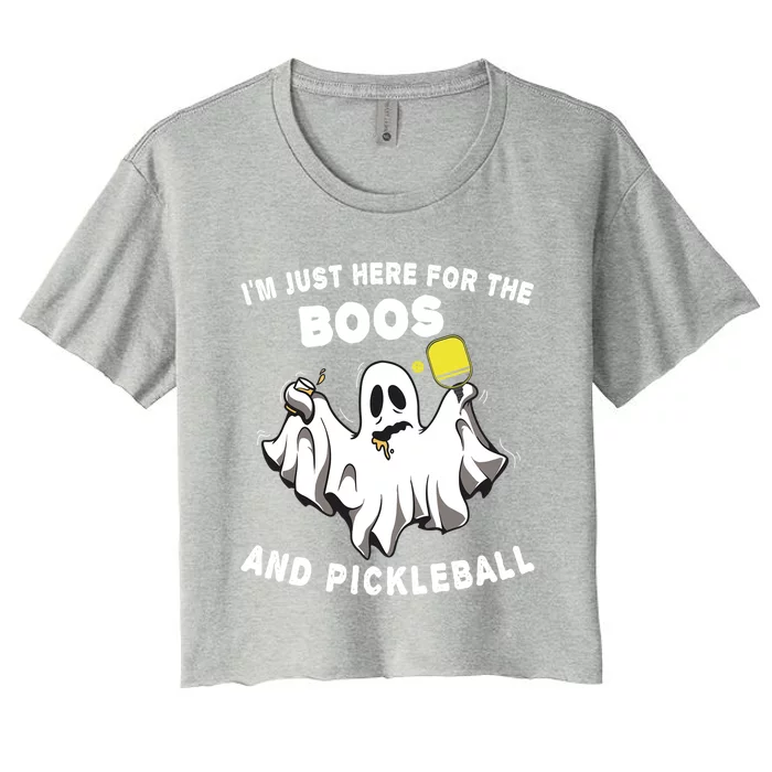 Im Just Here For The Boos And Pickleball Halloween Ghost Gift Women's Crop Top Tee