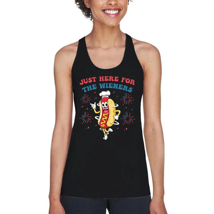 IM Just Here For The Wieners Funny 4th Of July Women's Racerback Tank