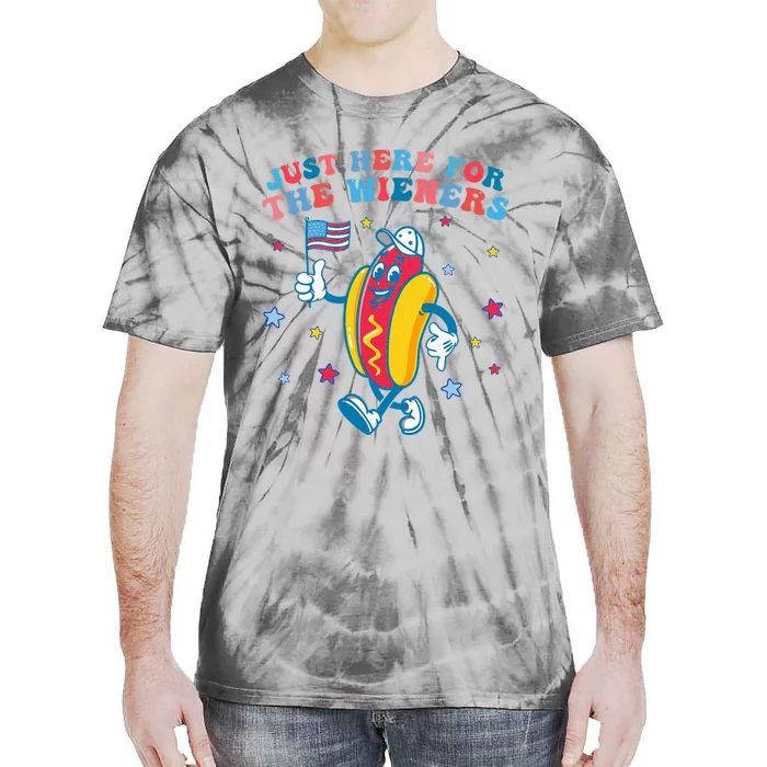 IM Just Here For The Wieners Funny 4th Of July Tie-Dye T-Shirt