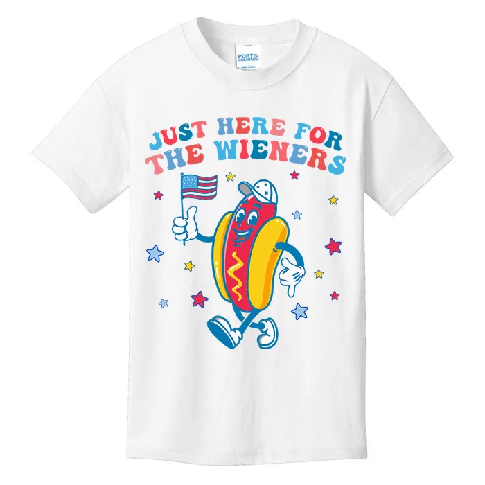 IM Just Here For The Wieners Funny 4th Of July Kids T-Shirt