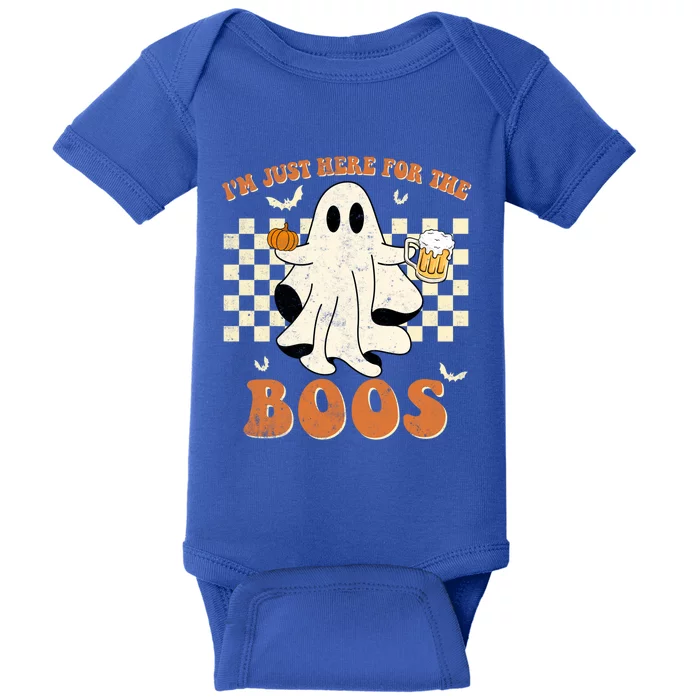 Im Just Here For The Boos Ghost Retro Groovy Halloween Gift Baby Bodysuit