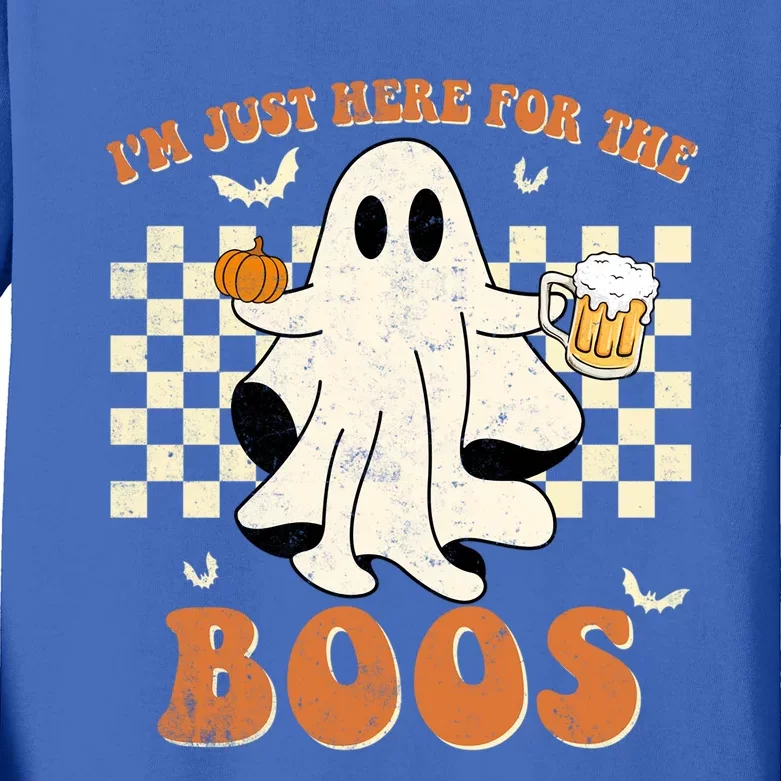 Im Just Here For The Boos Ghost Retro Groovy Halloween Gift Kids Long Sleeve Shirt